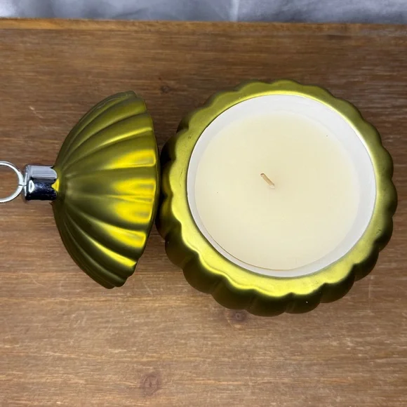 Ceramic Metallic Green Gold 6” Ornament Candle Display with Lid - Picture 3 of 7